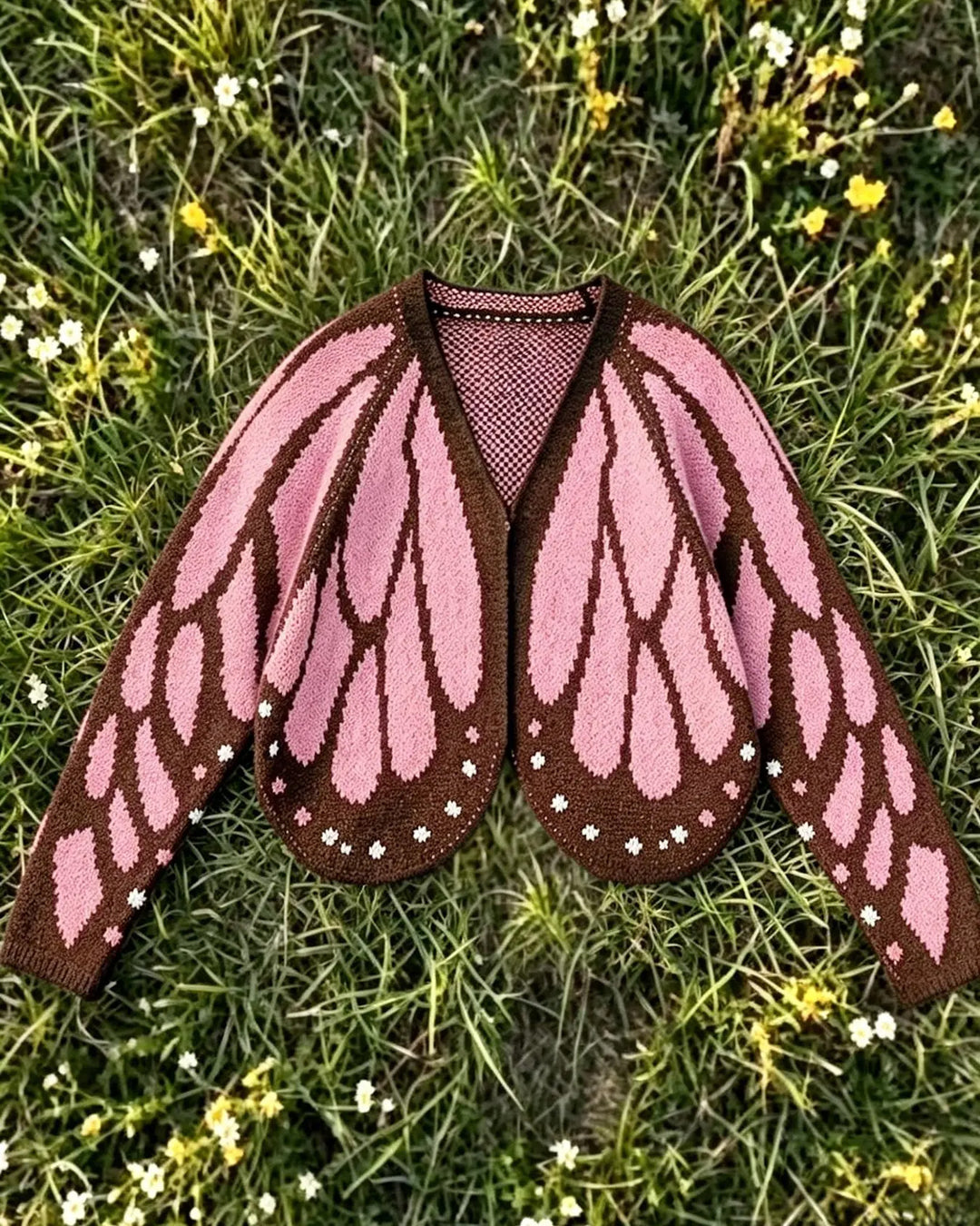 Women's Trendy Butterfly Wings Knit Cardigan, Front Open V Neck, Bat Sleeve Short Design