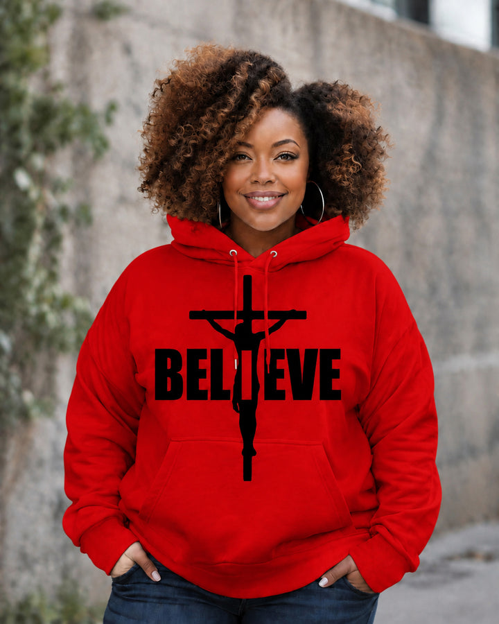 Women's Believe Christmas Jesus Prints Long Sleeve Hoodie