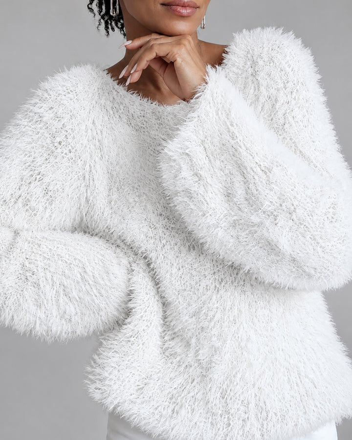 Women's Fuzzy Fluffy Oversized Long Sleeve Knit Sweater