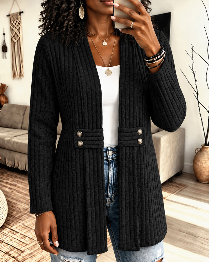 Women's Ribbed Knit Open Front Mid Length Sweater Cardigan