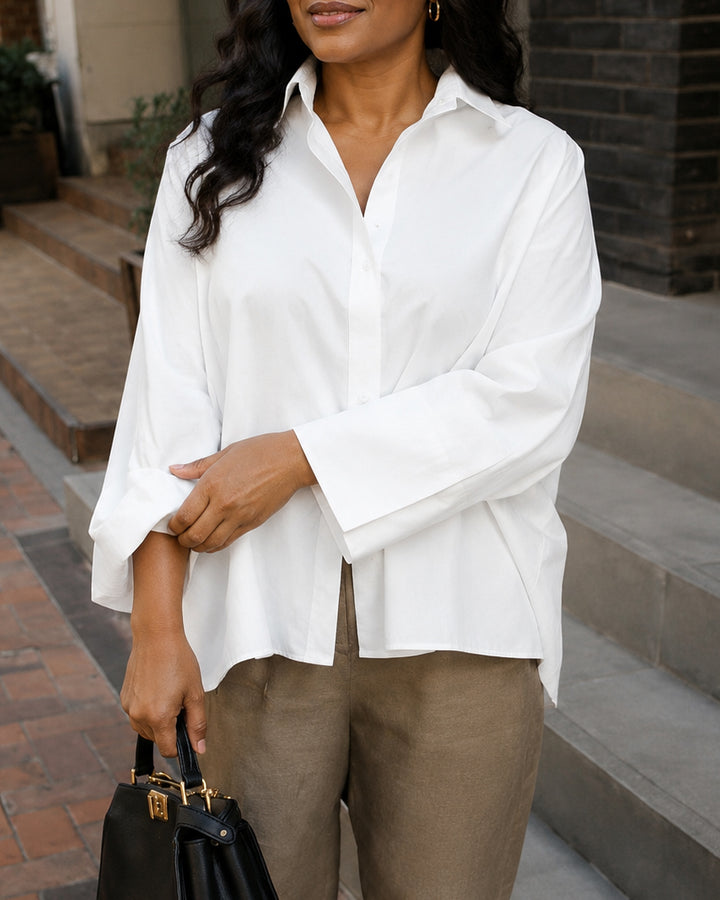 Solid Color Long Sleeve Oversized Collared Blouse
