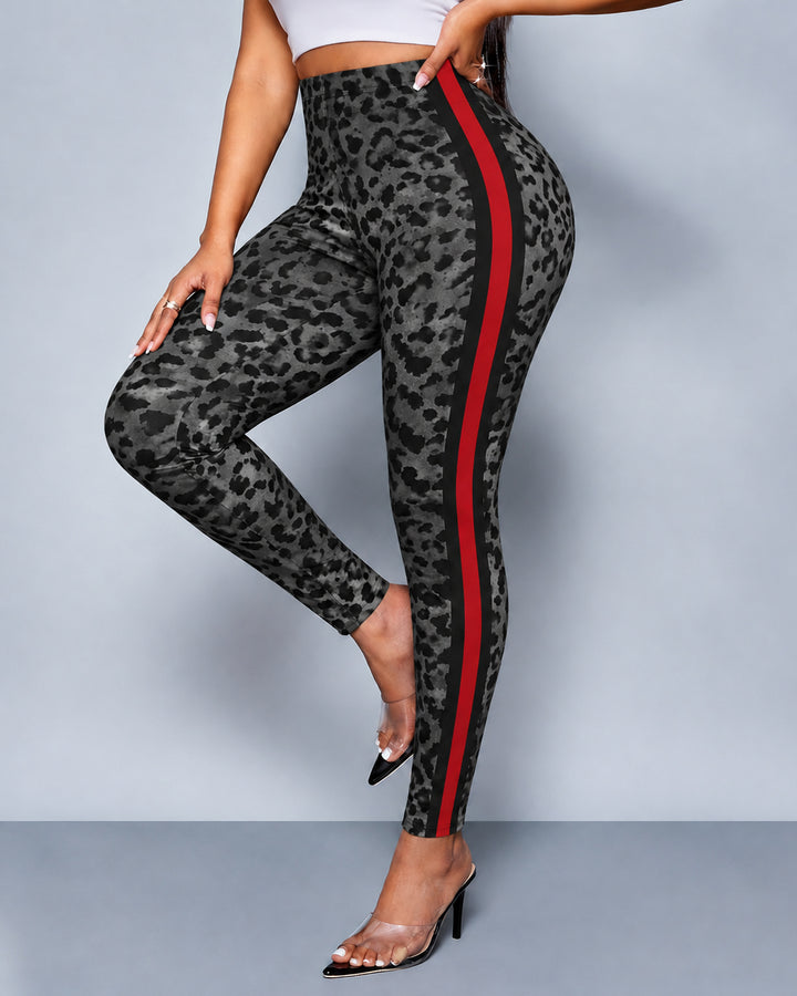 Sexy Leopard Print and Stripes Fitted Stretchy Leggings
