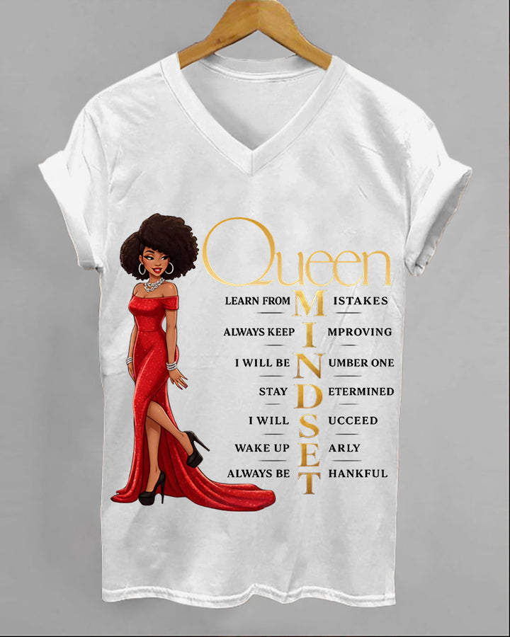 100% Cotton Black Queen V Neck Short Sleeve Tshirt