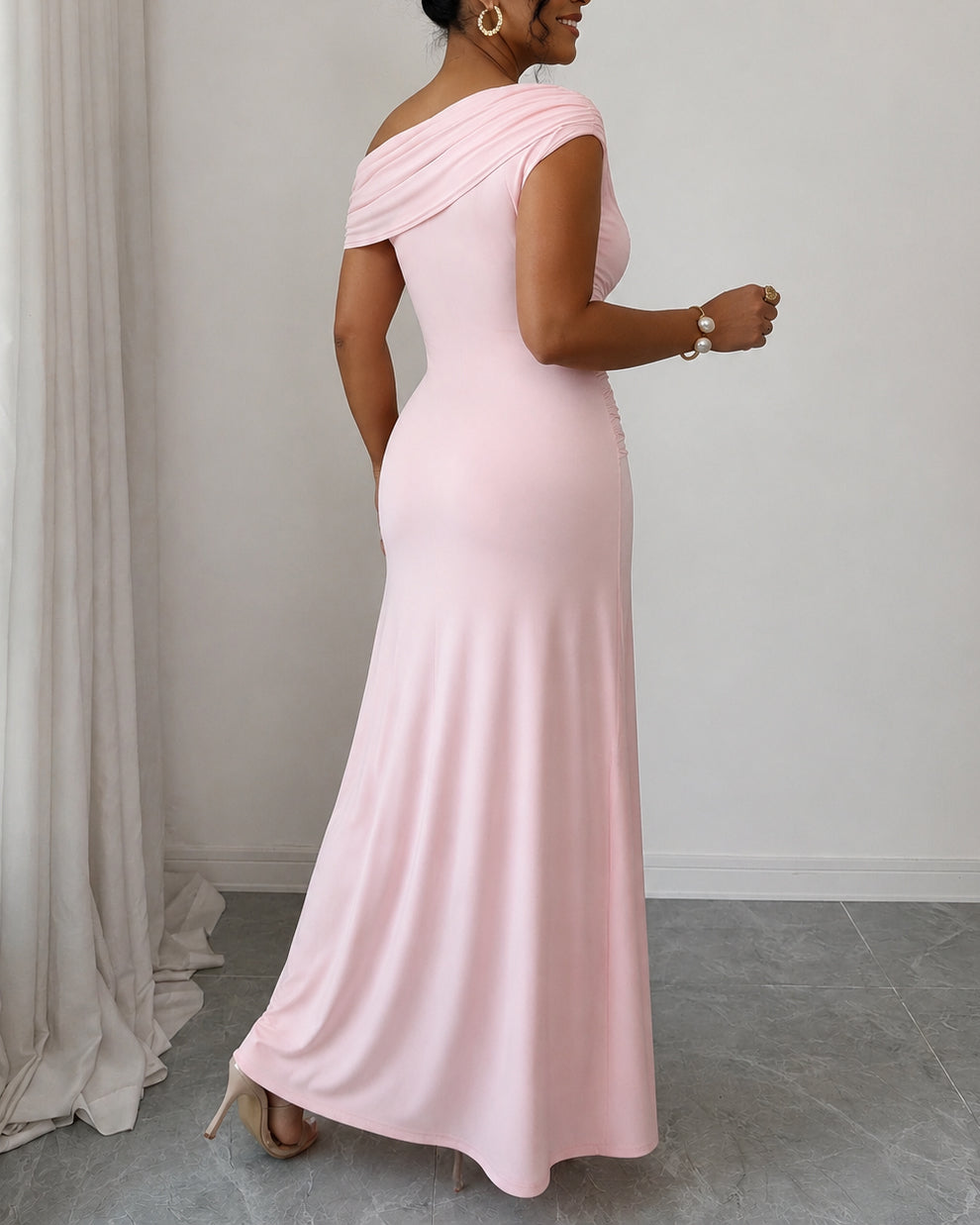 Elegant Sophisticated Metal Buckle Maxi Dress