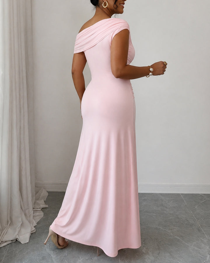 Elegant Sophisticated Metal Buckle Maxi Dress