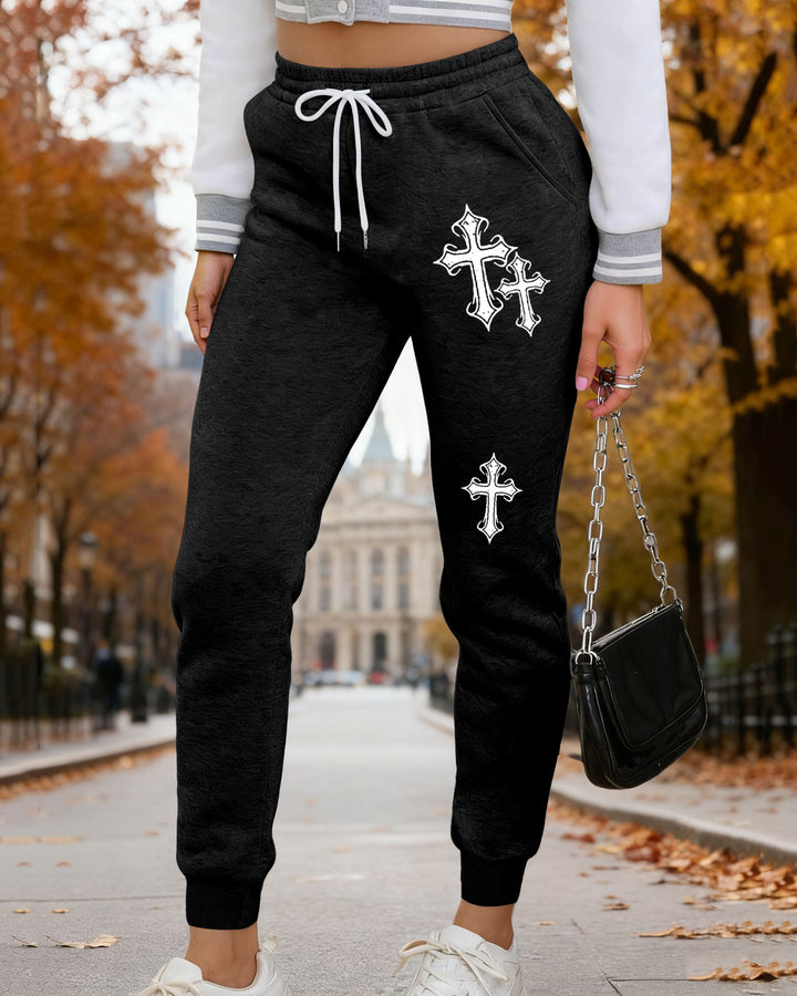 Christian Cross Drawstring Waist Side Pockets Jogger Sweatpant