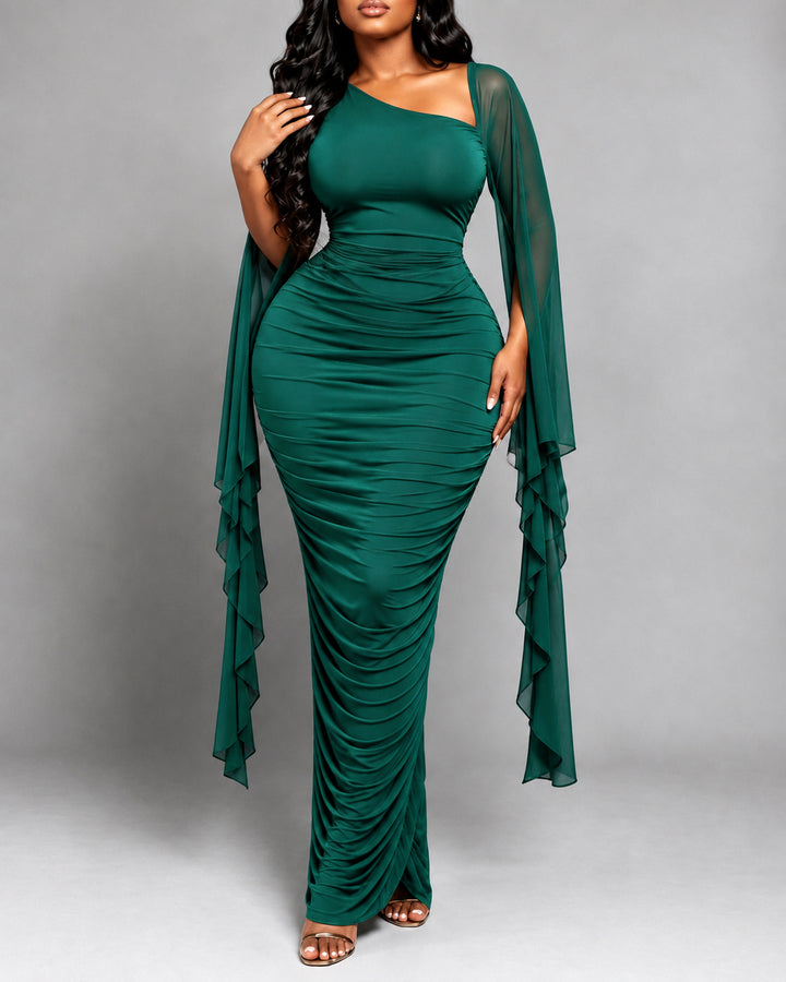 Women's One Shoulder Ruched Mermaid Maxi Dress