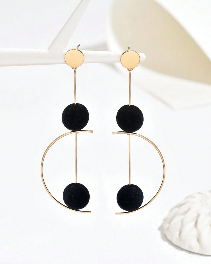 1 Pair Retro Minimalist Versatile Creative Long Geometric Half-Circle Rotatable Earrings With Black Ball Pendant
