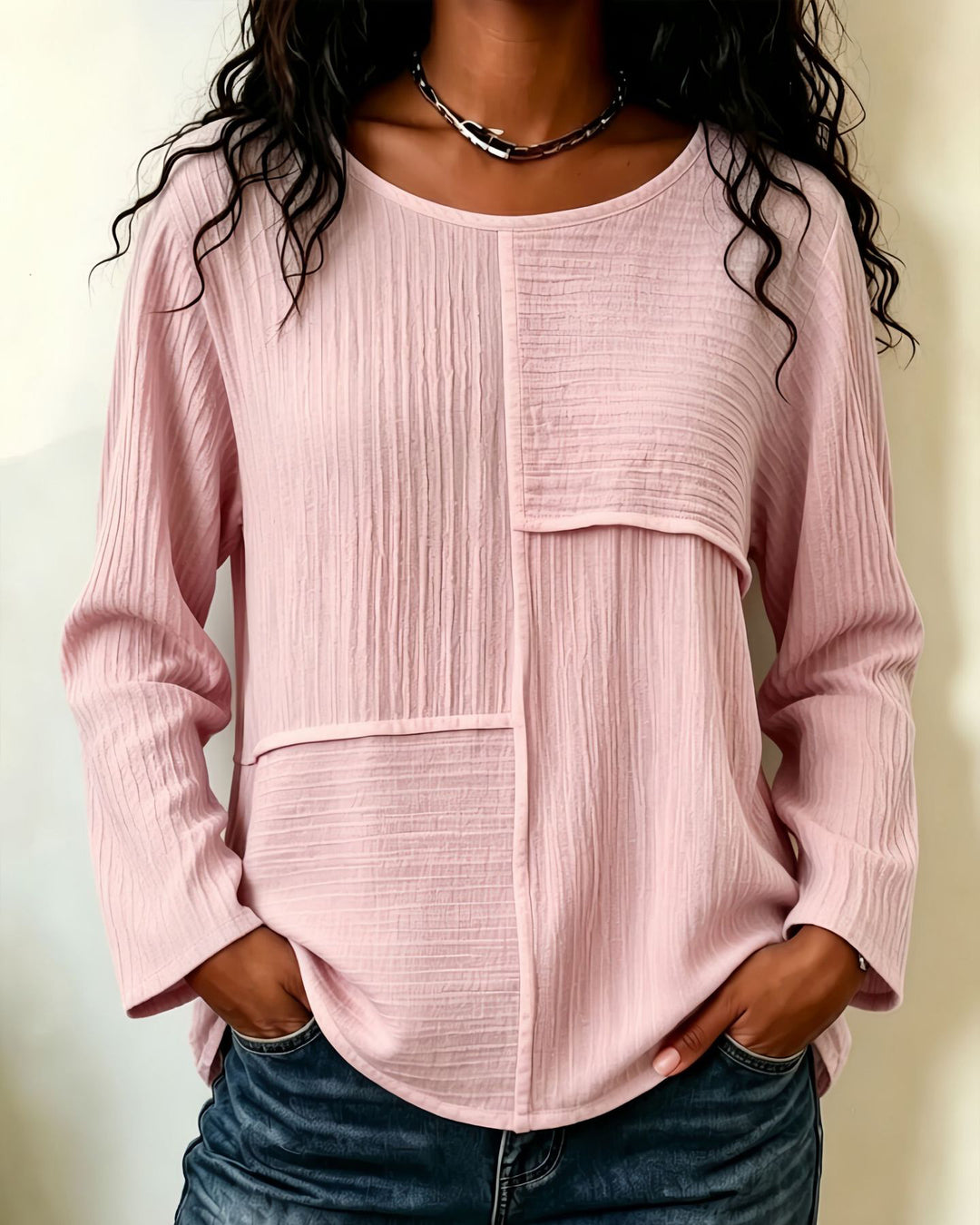 Round Neck Irregular Patchwork Long-sleeved Top