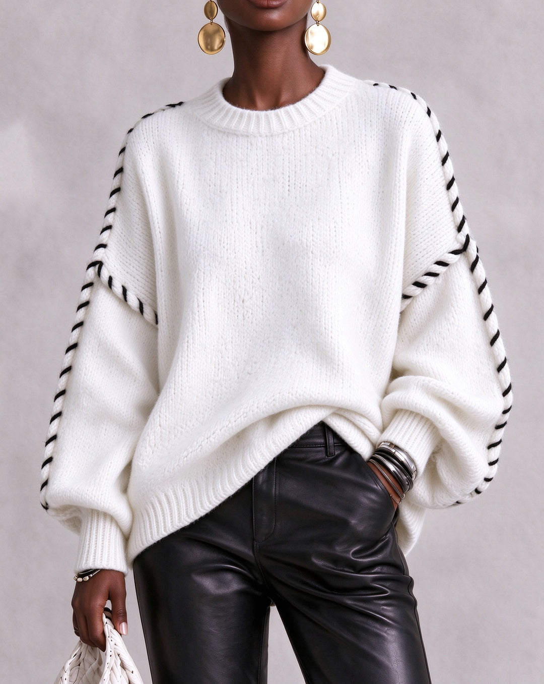 Women's Oversized Crew Neck Chunky Knit Sweater