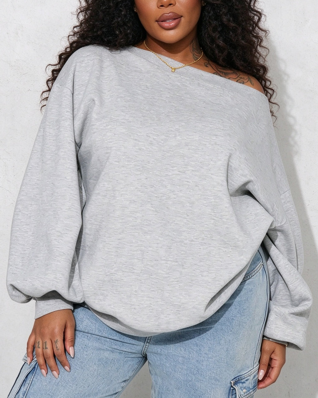 Women's Off Shoulder Lantern Long Sleeve Loose Sweatshirt