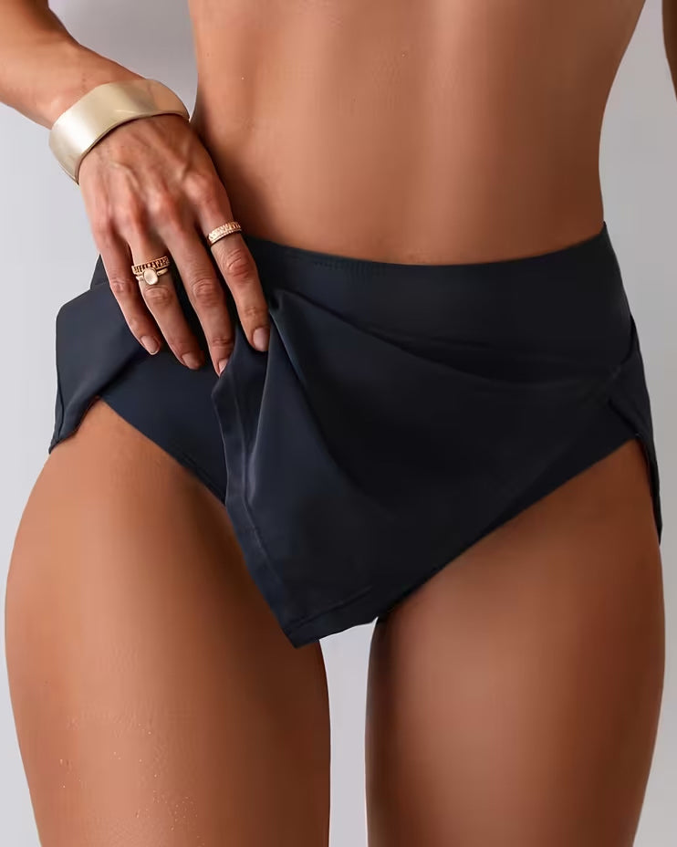 Split Hem Skort, Fake Two-Piece Swim Bottom