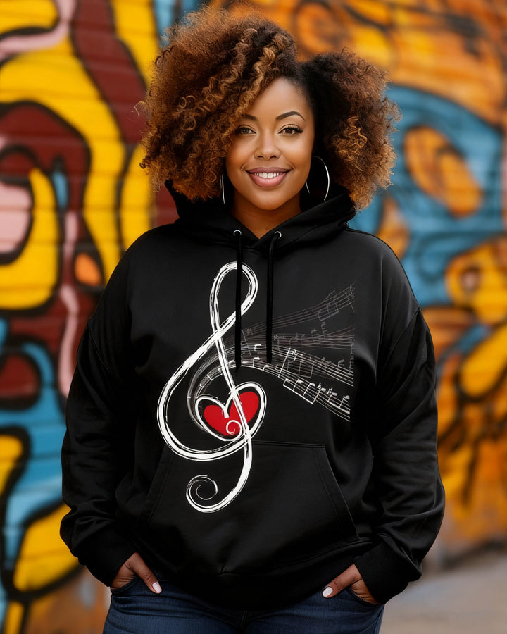 Casual Simple Music Note & Heart Cotton Long Sleeve Hoodies