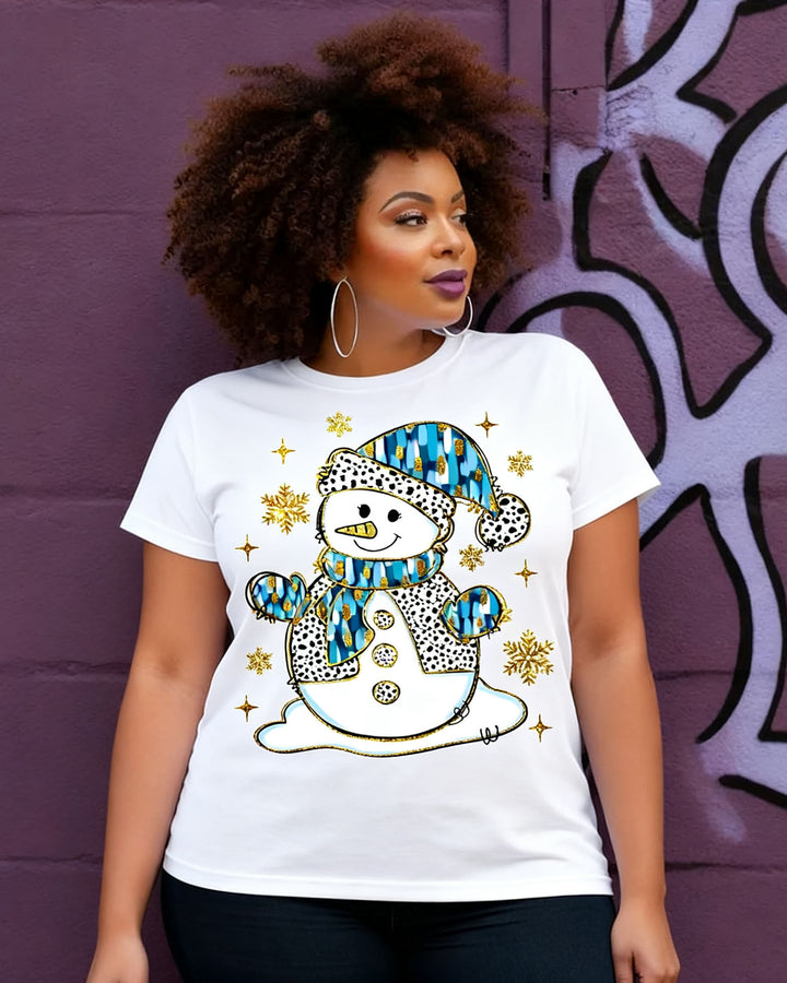 Christmas Fun Snowman Cotton Short Sleeve Tshirt