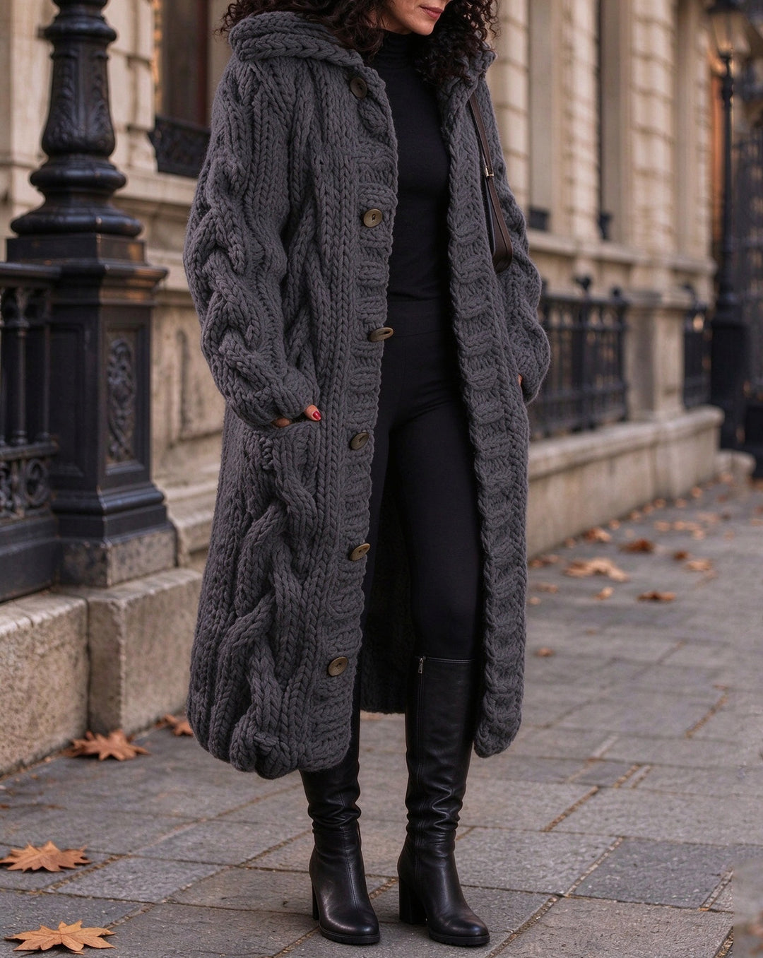 Women's Chunky Cable Knit Oversized Long Sleeve Button Down Cardigan