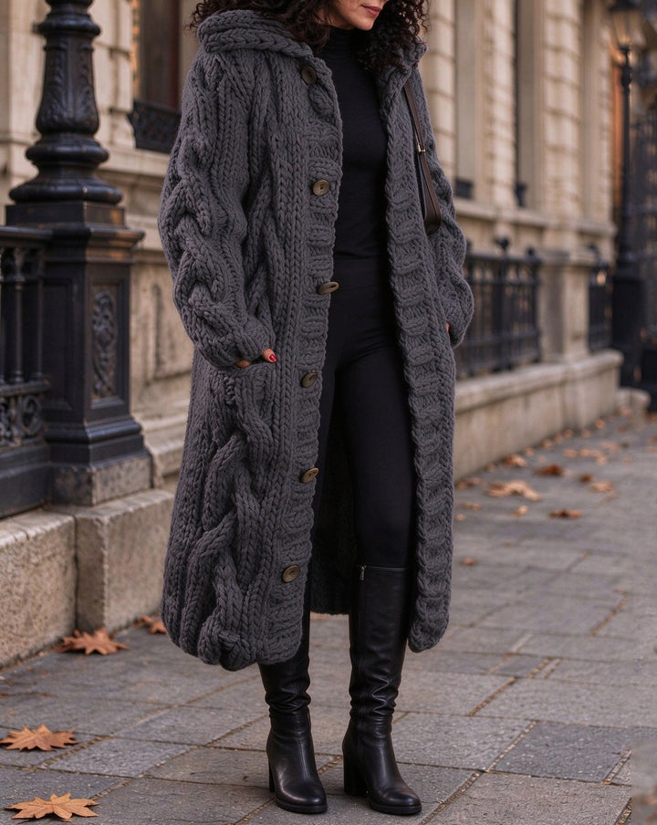 Women's Chunky Cable Knit Oversized Long Sleeve Button Down Cardigan