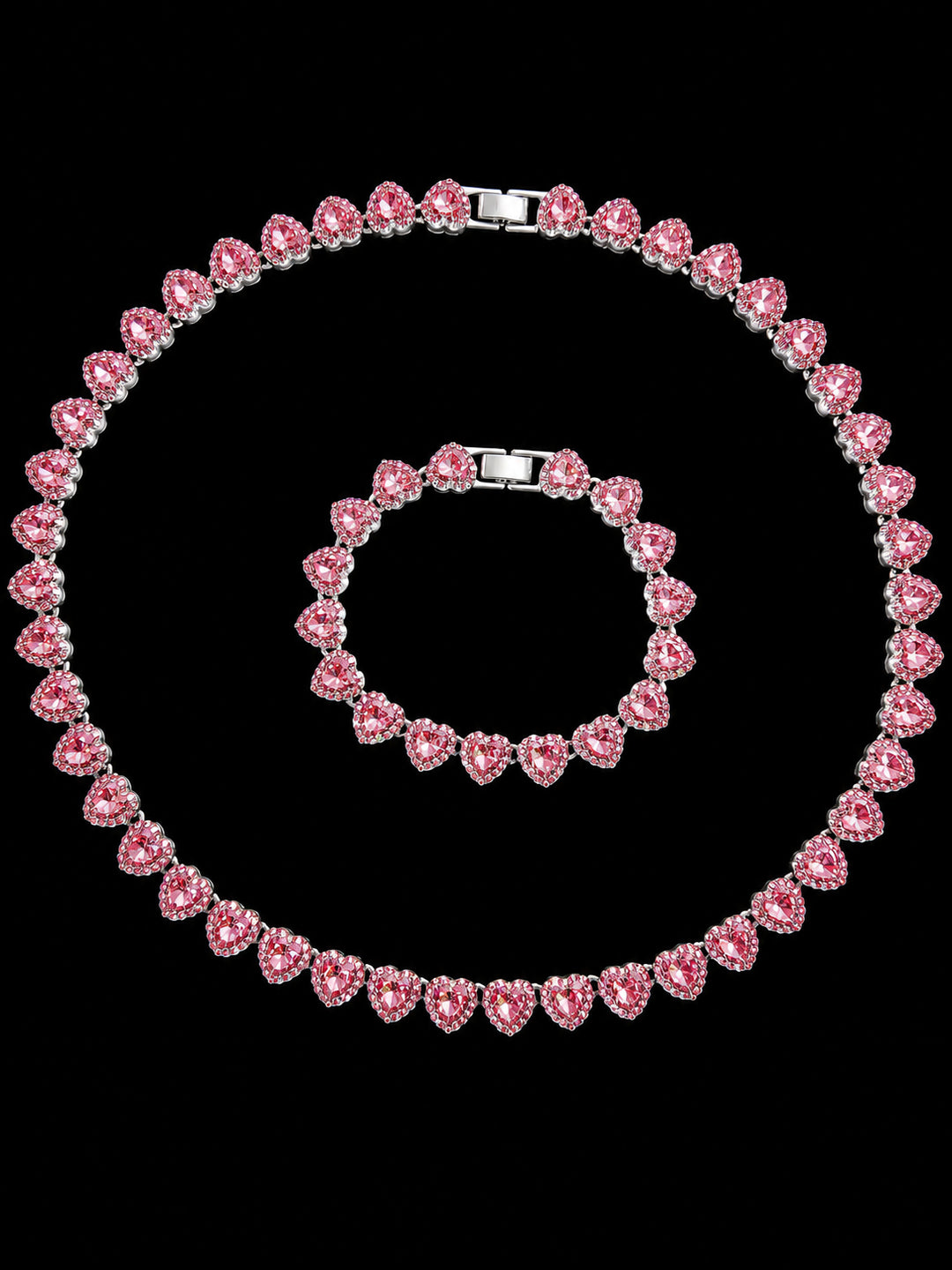 2Pieces/Set Bling Bling Love Heart Shape Chain Necklace and Bracelet