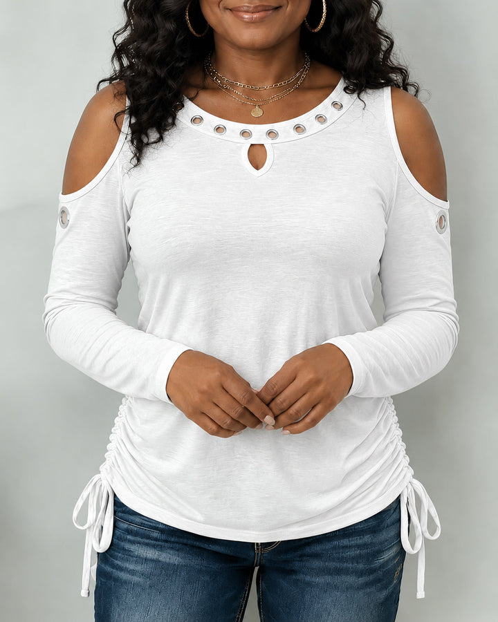 Women's Cold Shoulder  Metal Eyelet Long Sleeve Top