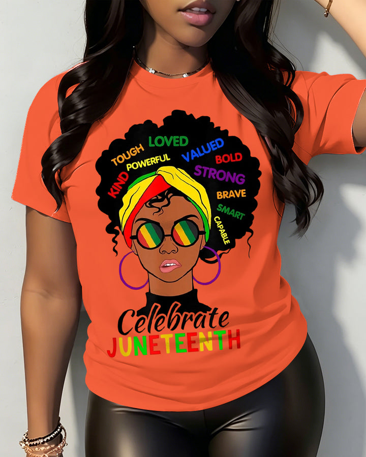 100% Cotton Black Woman Afro Silhouette Crew Neck Short Sleeve Tshirt