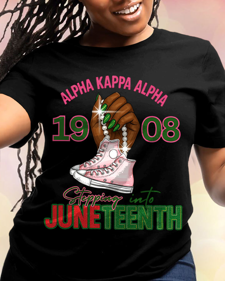 100% Cotton Stepping Into Juneteenth Design with Pearls Crew Neck Short Sleeve Tshirt
