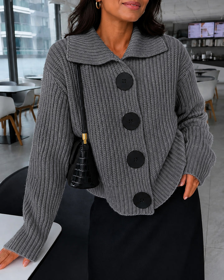 Plaid Collar with Big Buttons Oversized Knit Cardigan