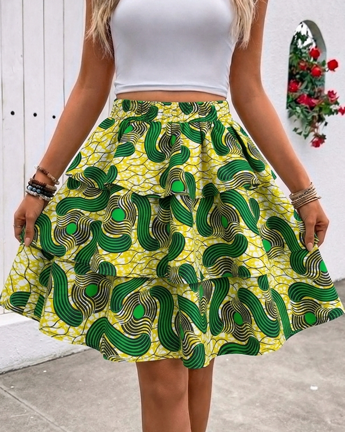 Green Kent Texture Ruffle Trim Skirt