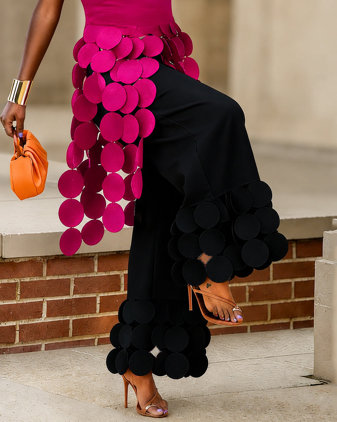 Wide Leg Solid Color Tasseled Pants Trousers