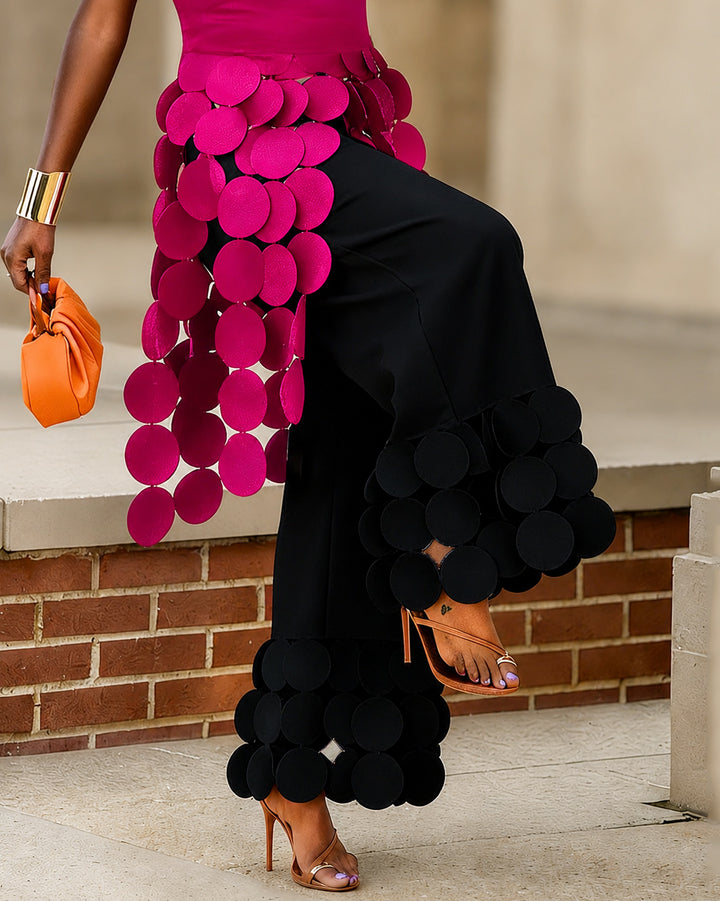 Wide Leg Solid Color Tasseled Pants Trousers