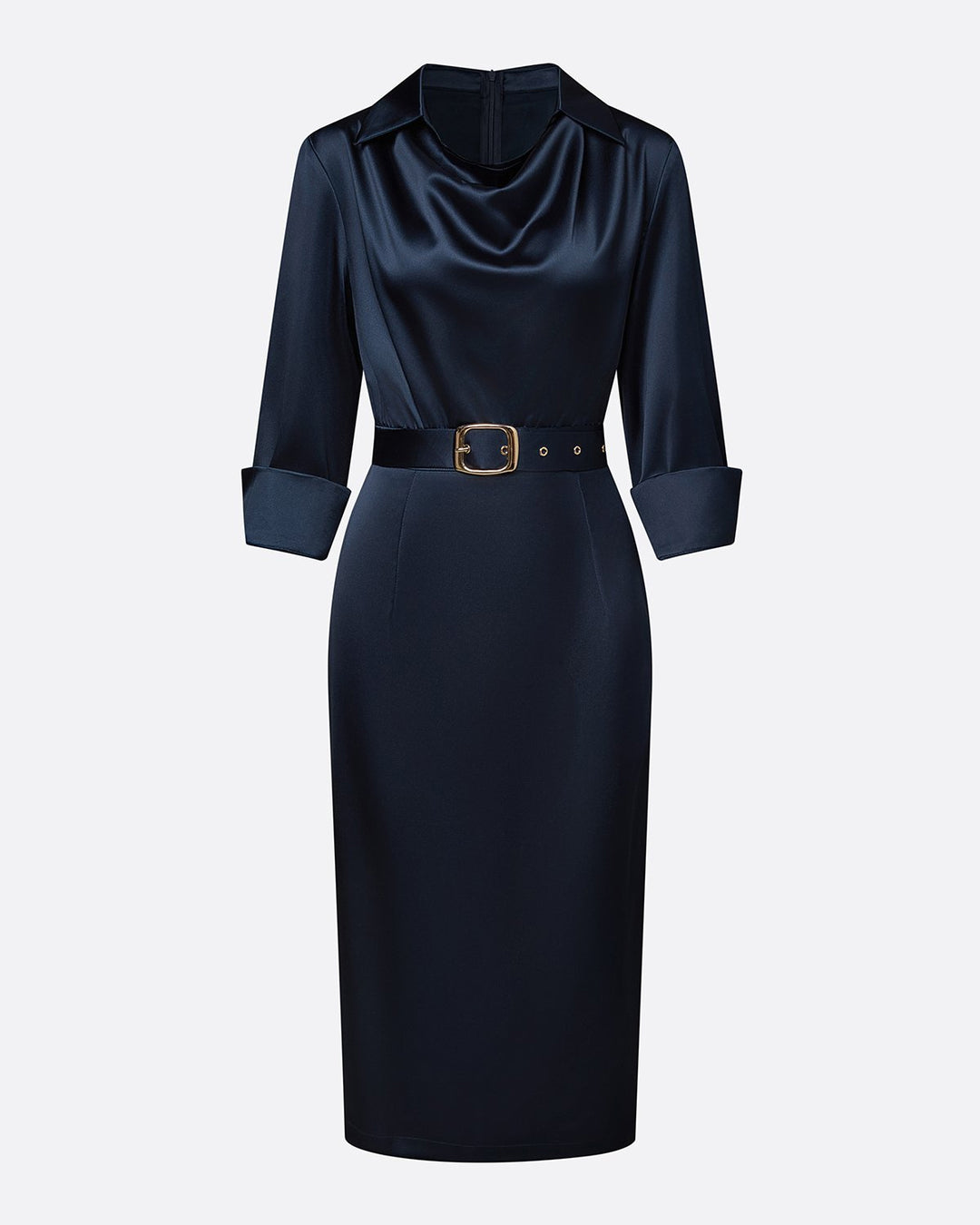 Elegant Satin Knee Length 3/4 SleeveShirt Party Dress