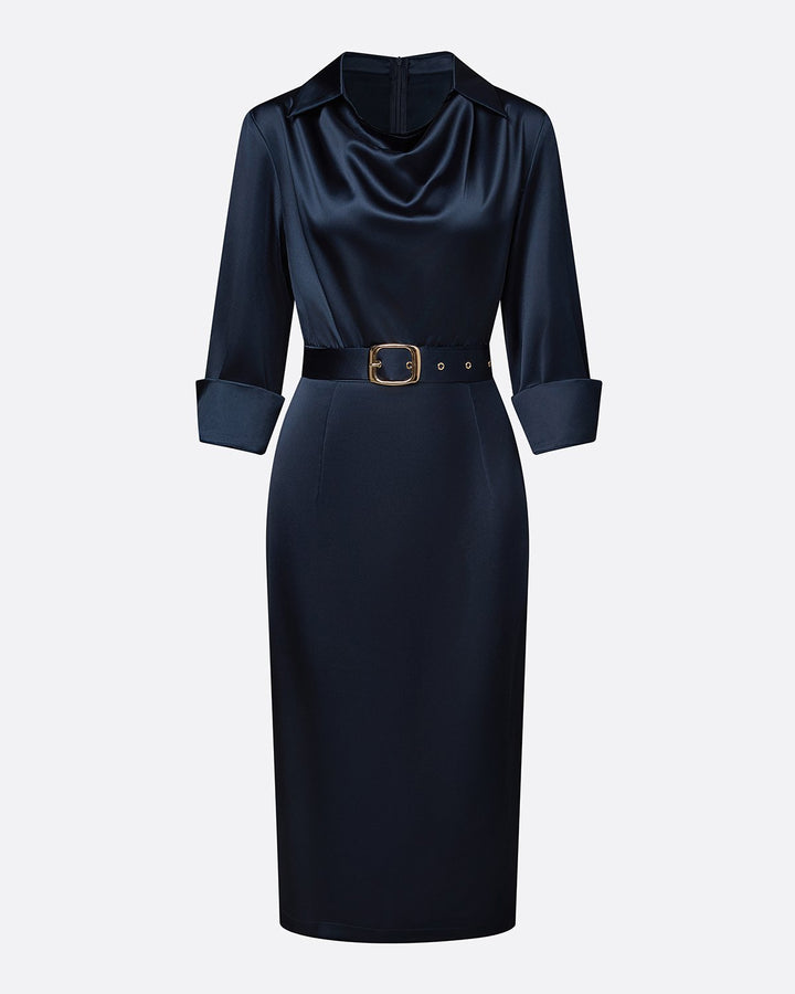 Elegant Satin Knee Length 3/4 SleeveShirt Party Dress