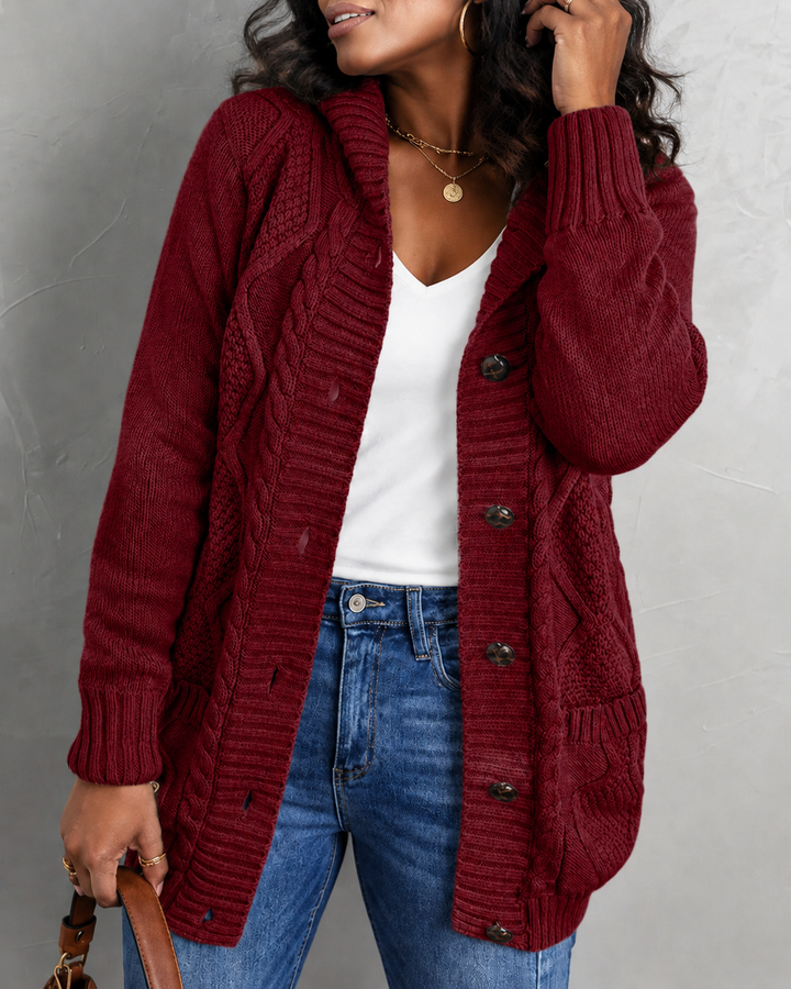 Women's Hooded Cable Knit Cardigan