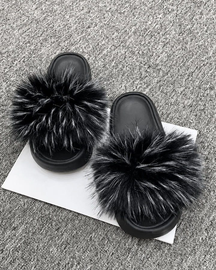 Stylish Raccoon Fur Casual Slippers