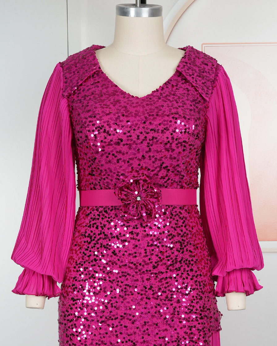 Plus Size Elegant Sequin Chiffon Maxi Evening Dress