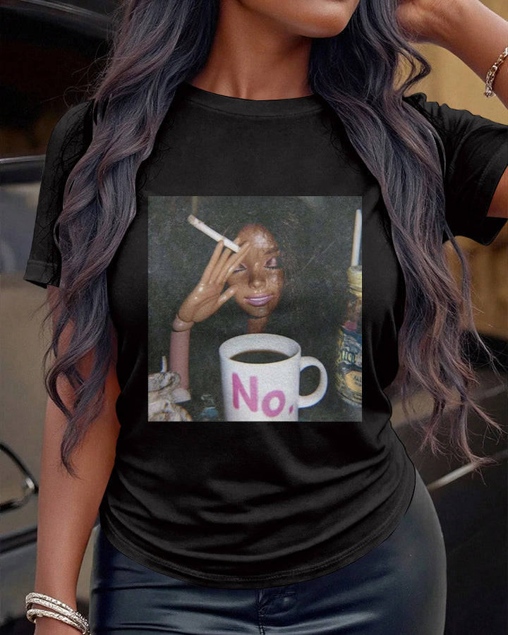 100% Cotton Cartoon Print OH NO Crew Neck Short Sleeve Tshirt