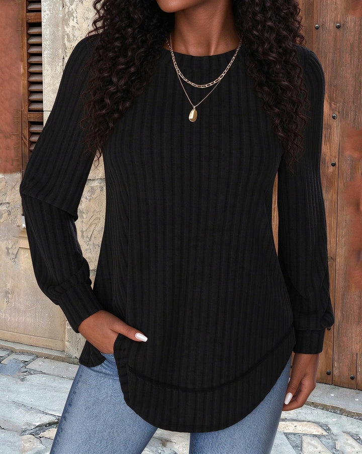 Women's Ribbed Knit Long Sleeve Tunic Top