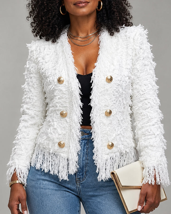 Women's  Long Sleeve Double Breasted Gold Button Cropped Jacket