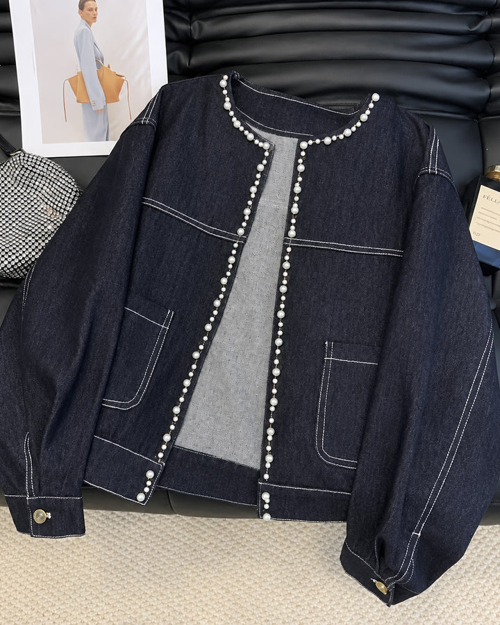 Women's Pearl-embellished Denim Jacket