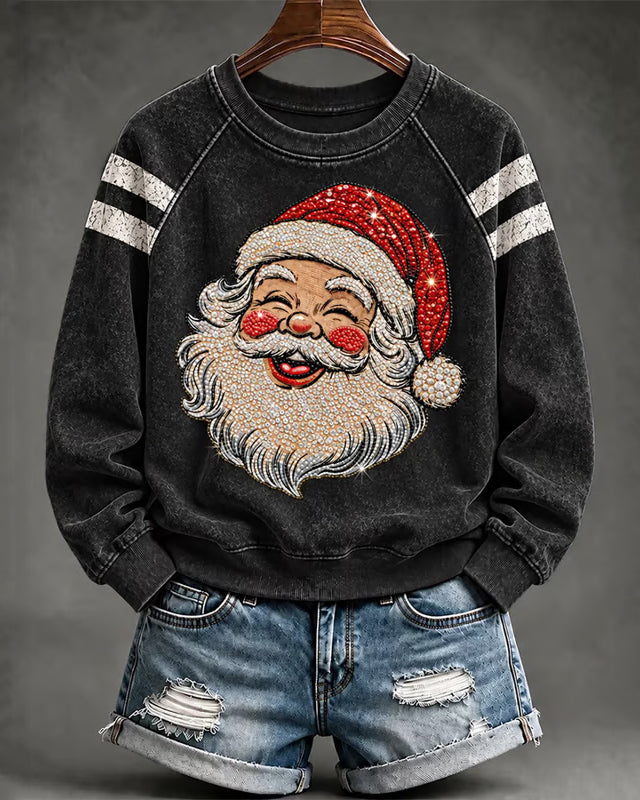 Women's Vintage Santa Claus Print Round Neck Sweatshirt