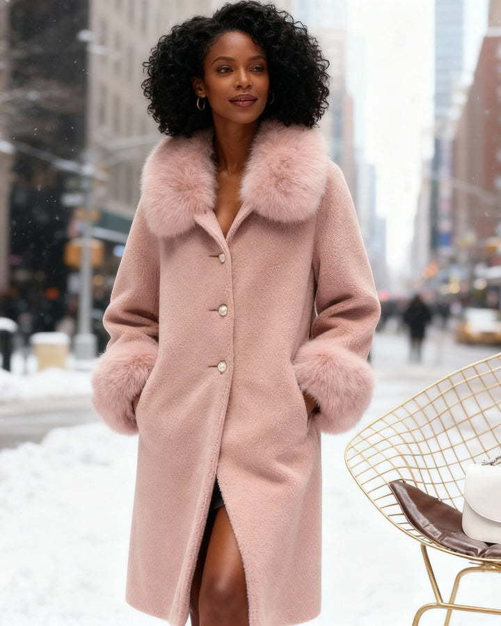 Imitation Lamb Fur Coat Women's Long Imitation Fox Fur Collar Particles