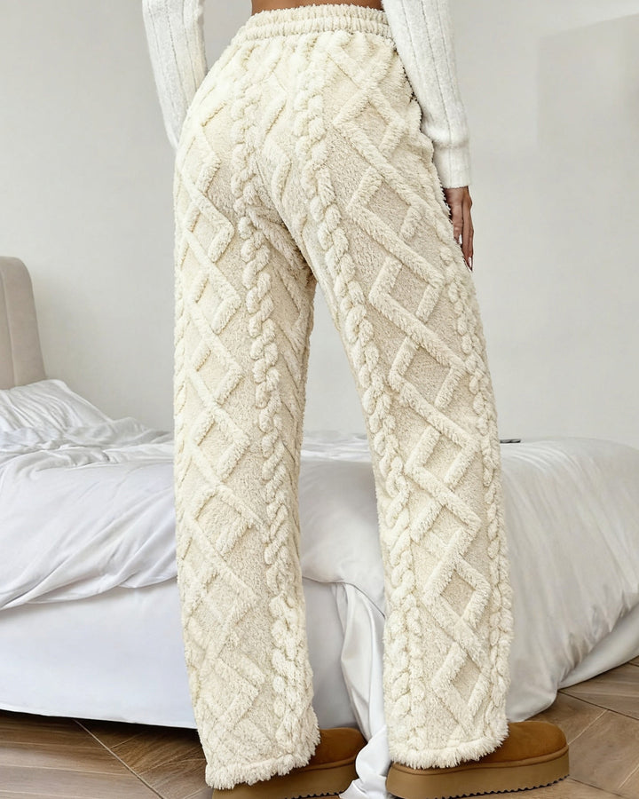 Women's Cable Knit Fuzzy Wide Leg Pants