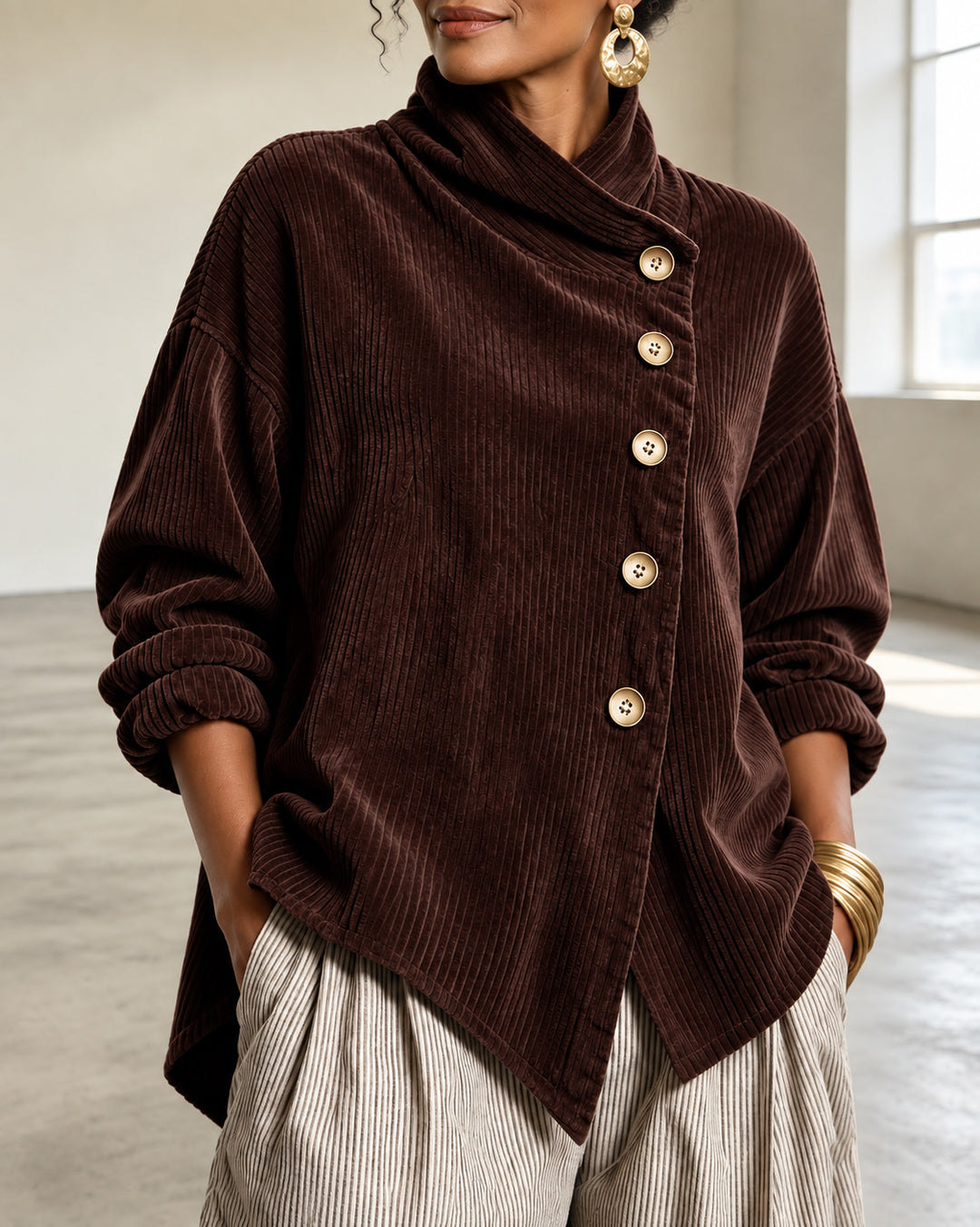 Women's Corduroy Asymmetric Button Jacket
