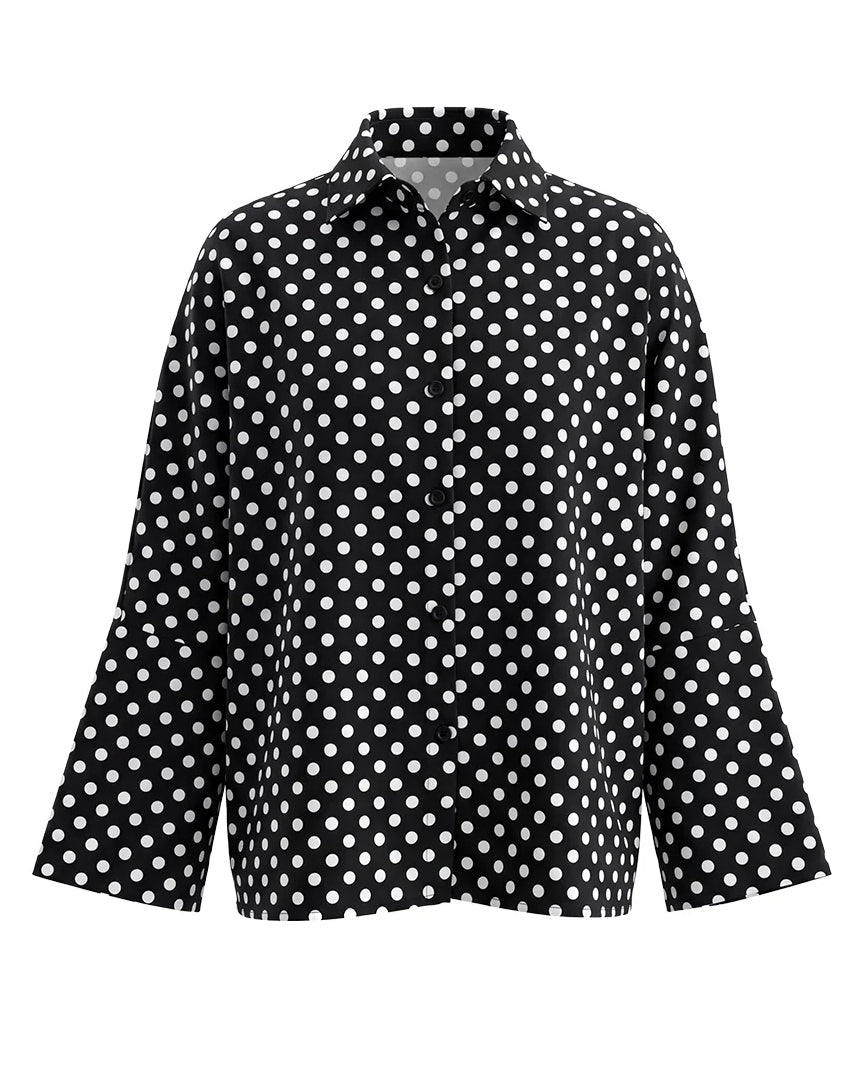 Urban Classic Polka Dot Print Loose Long Sleeves Lapel Blouses&Shirts Tops