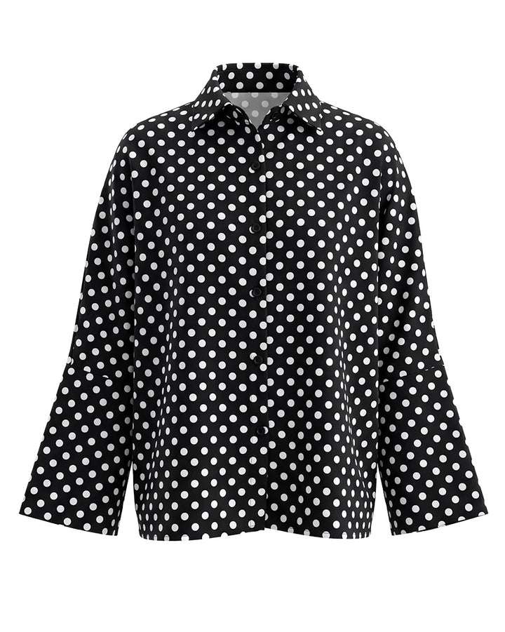 Urban Classic Polka Dot Print Loose Long Sleeves Lapel Blouses&Shirts Tops