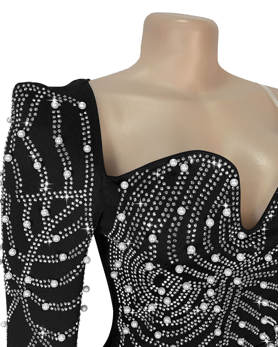 Women's Black Rhinestone Beaded Formal Mermaid Evening Gown