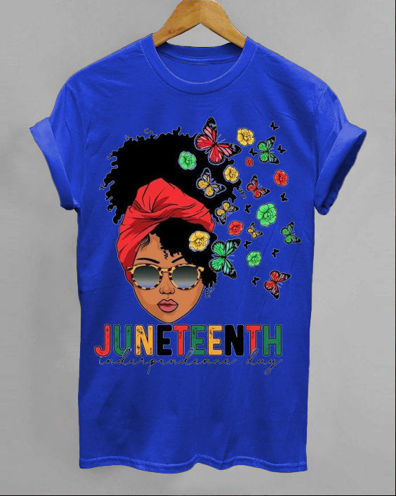 June Day Personalized Cartoon Girl Color Block Print Women's Round Neck T-Shirt