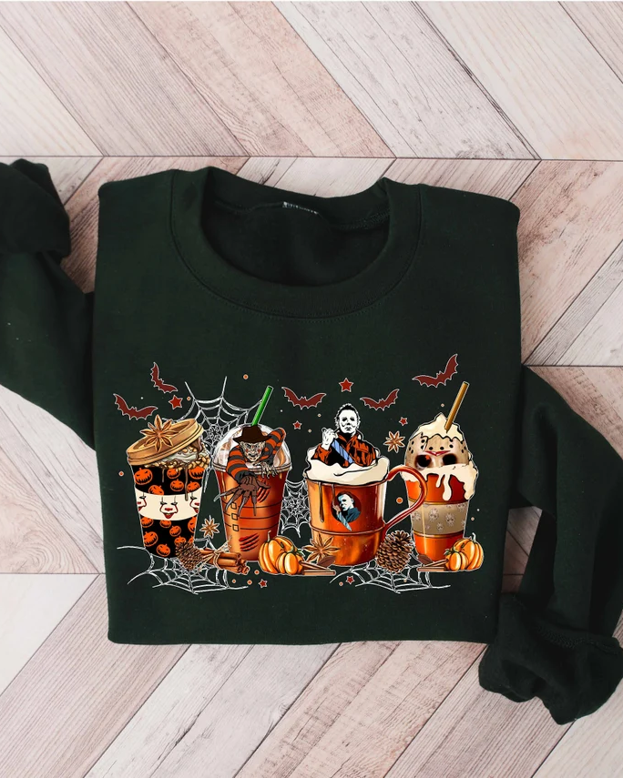 Halloween Skeleton Coffee Cups Cotton Long Sleeve Sweatshirt