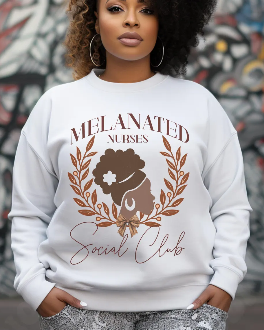Melanin Nurses Print Crewneck Long Sleeve Sweatshirt