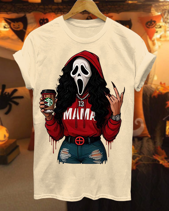 Halloween Spooky Mama Cotton Crew Neck Short Sleeve Tshirt