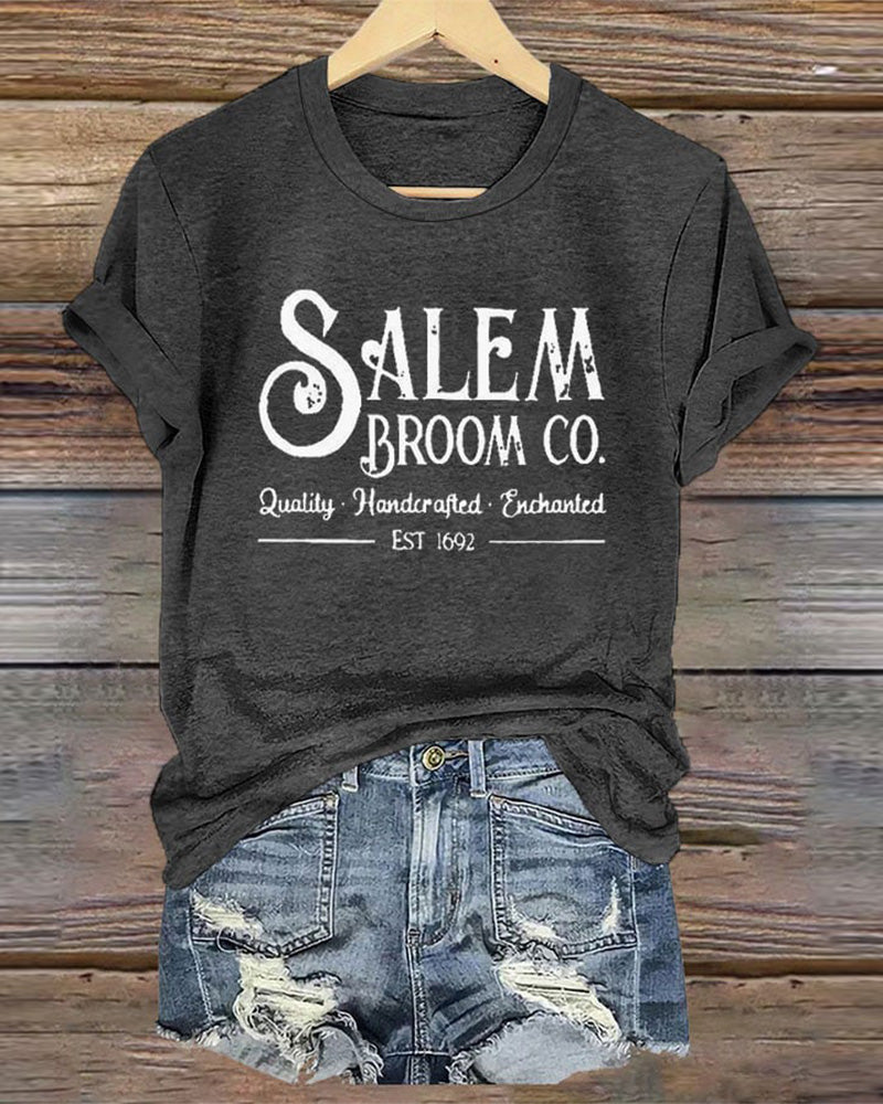 Salem Broom Co Quality Handcrafted Enchanted Est 1692 Halloween T-Shirt