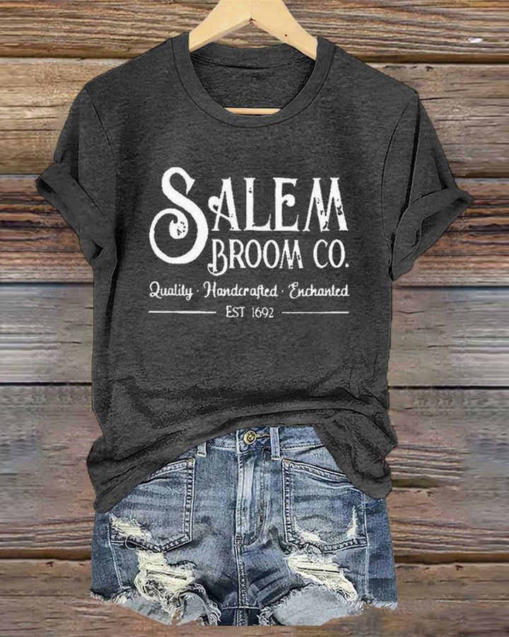 Salem Broom Co Quality Handcrafted Enchanted Est 1692 Halloween T-Shirt